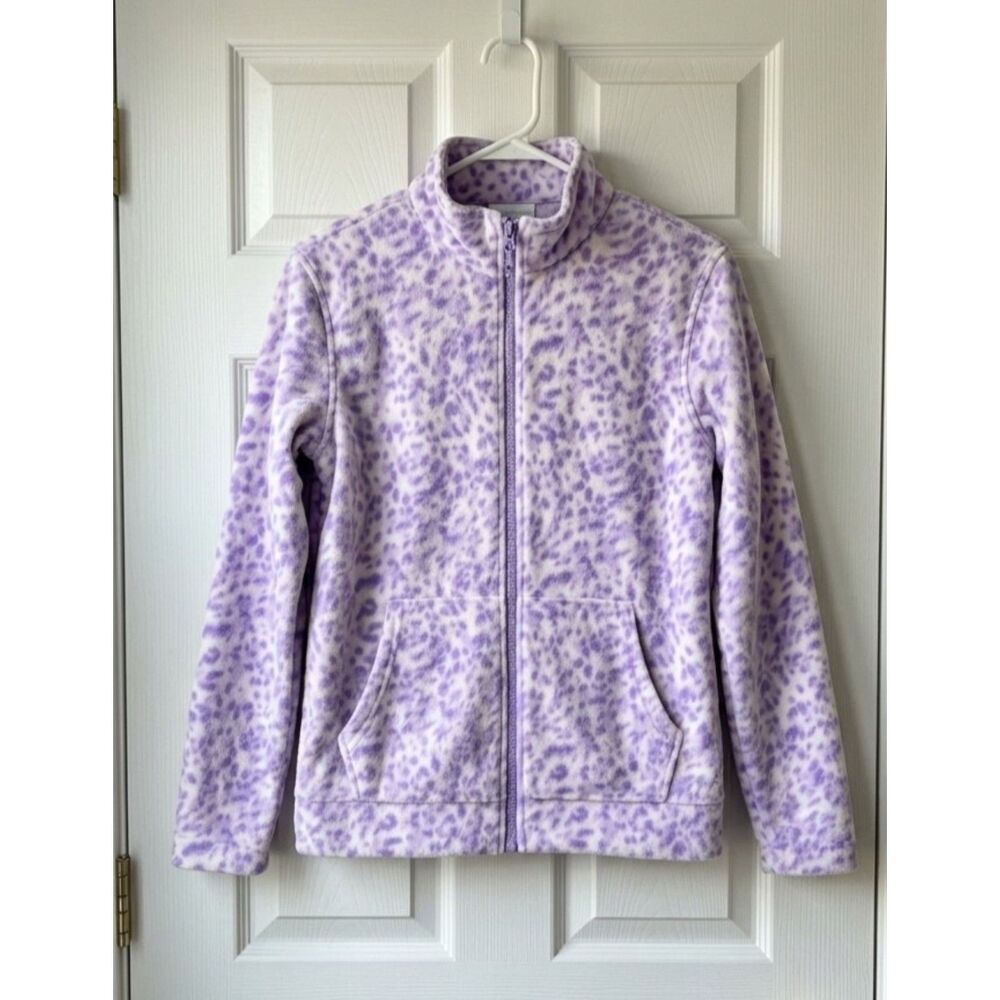 Eddie Bauer Girls Lone Peak Purple Leopard Polar Fleece Full-Zip Jacket